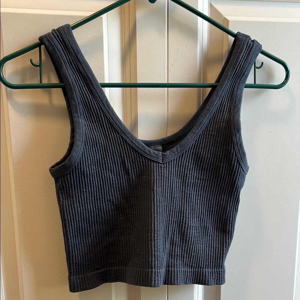 Mono b Ribbed Blue Grey Cropped Tank Top